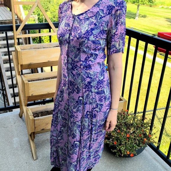 Primavera vintage purple and light green floral summer dress. - Picture 3 of 15